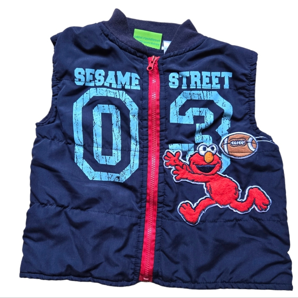 Vintage Y2K 2000s Sesame Street Elmo football navy blue puffer vest